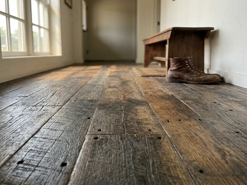 Reclaimed barn wood flooring installed in a Bakersfield home