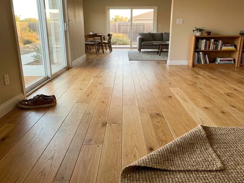 Solid white oak hardwood flooring installed in a Bakersfield home