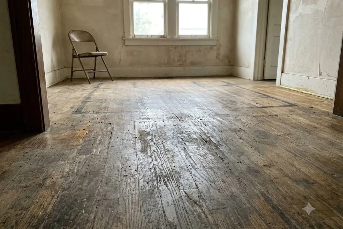 Water damaged hardwood boards being replaced in a Bakersfield kitchen