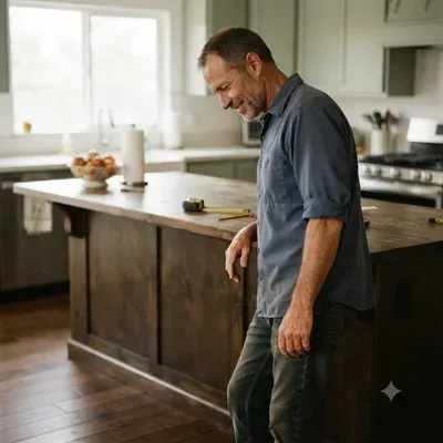 Rosedale homeowner in the kitchen where his water-damaged floor was repaired
