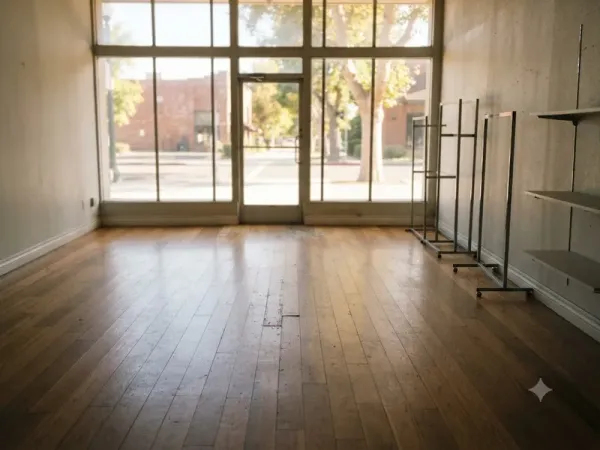 Finished hardwood floor in a downtown Bakersfield, CA storefront