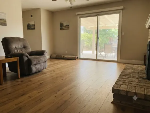 Engineered plank flooring in a Laurelglen family room, Bakersfield CA